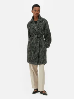 Abrigo De Tejido De Espiga Con Cinturón