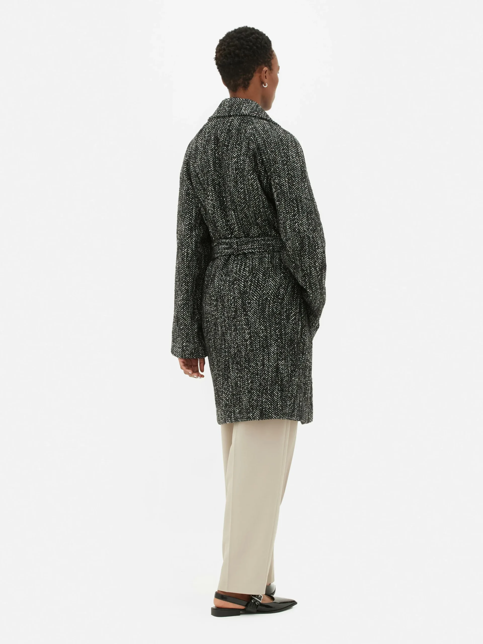 Abrigo De Tejido De Espiga Con Cinturón