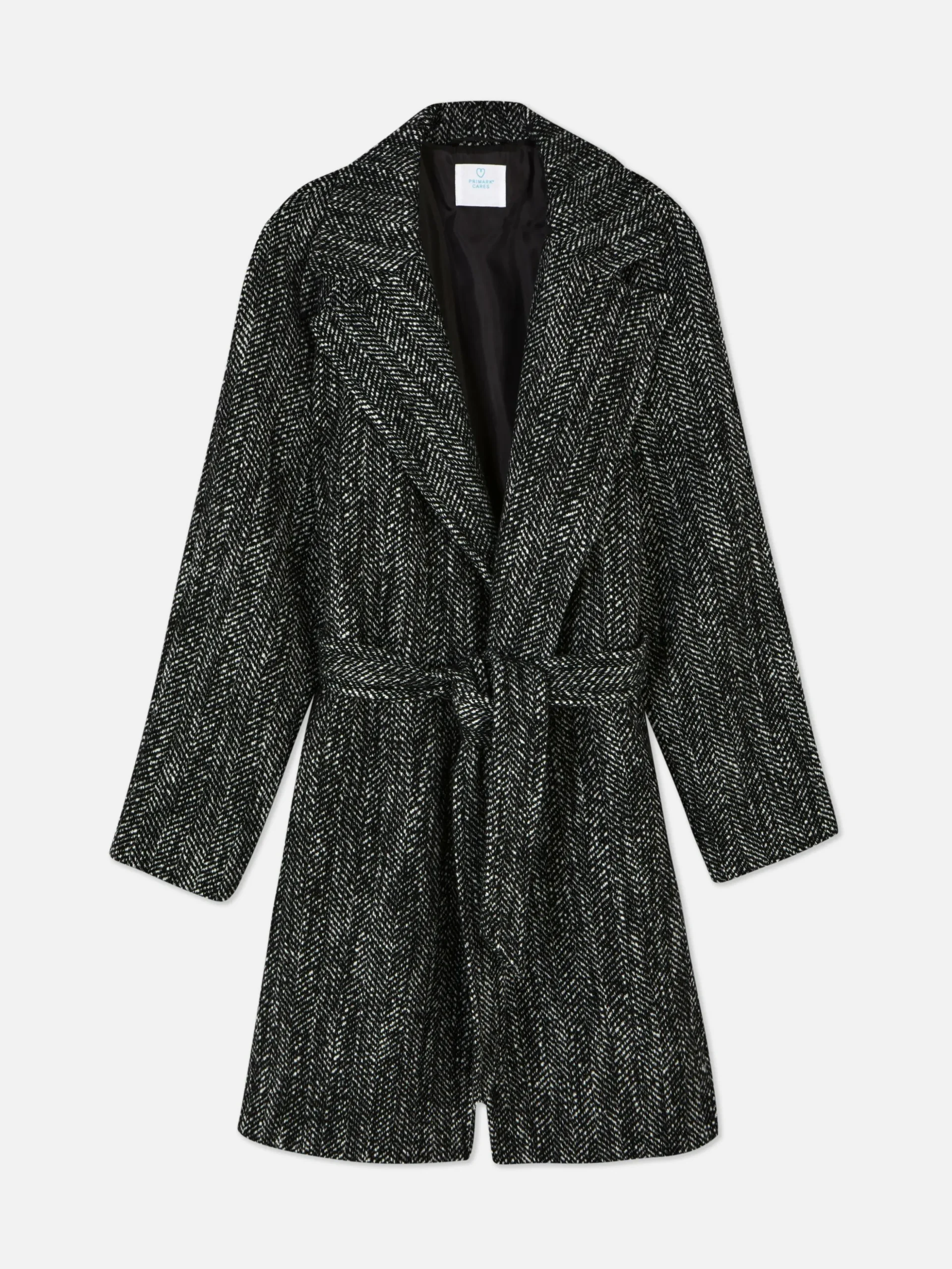 Abrigo De Tejido De Espiga Con Cinturón