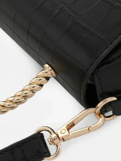 Bandolera De Cocodrilo Sintético Con Asa Metálica