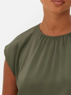 Blusa De Mangas Casquillo Con Cuello Fruncido