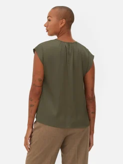 Blusa De Mangas Casquillo Con Cuello Fruncido