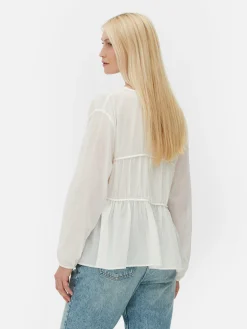 Blusa Drapeada De Gasa Con Vuelo