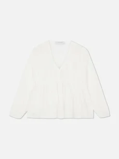 Blusa Drapeada De Gasa Con Vuelo