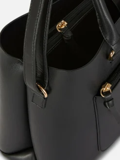 Bolso Tote De Piel Sintética Con Bolsillo