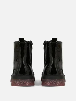 Botas De Charol Sintético Con Suela Brillante