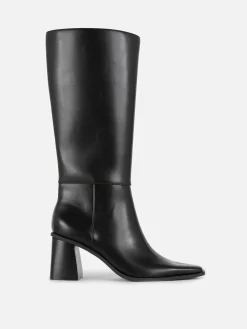 Botas De Piel Sintética Hasta La Rodilla Con Tacón