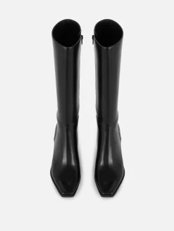 Botas De Piel Sintética Hasta La Rodilla Con Tacón