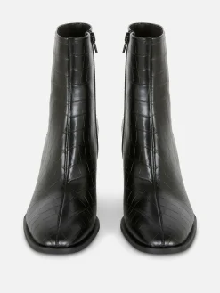 Botines De Tacón De Piel De Cocodrilo Sintética