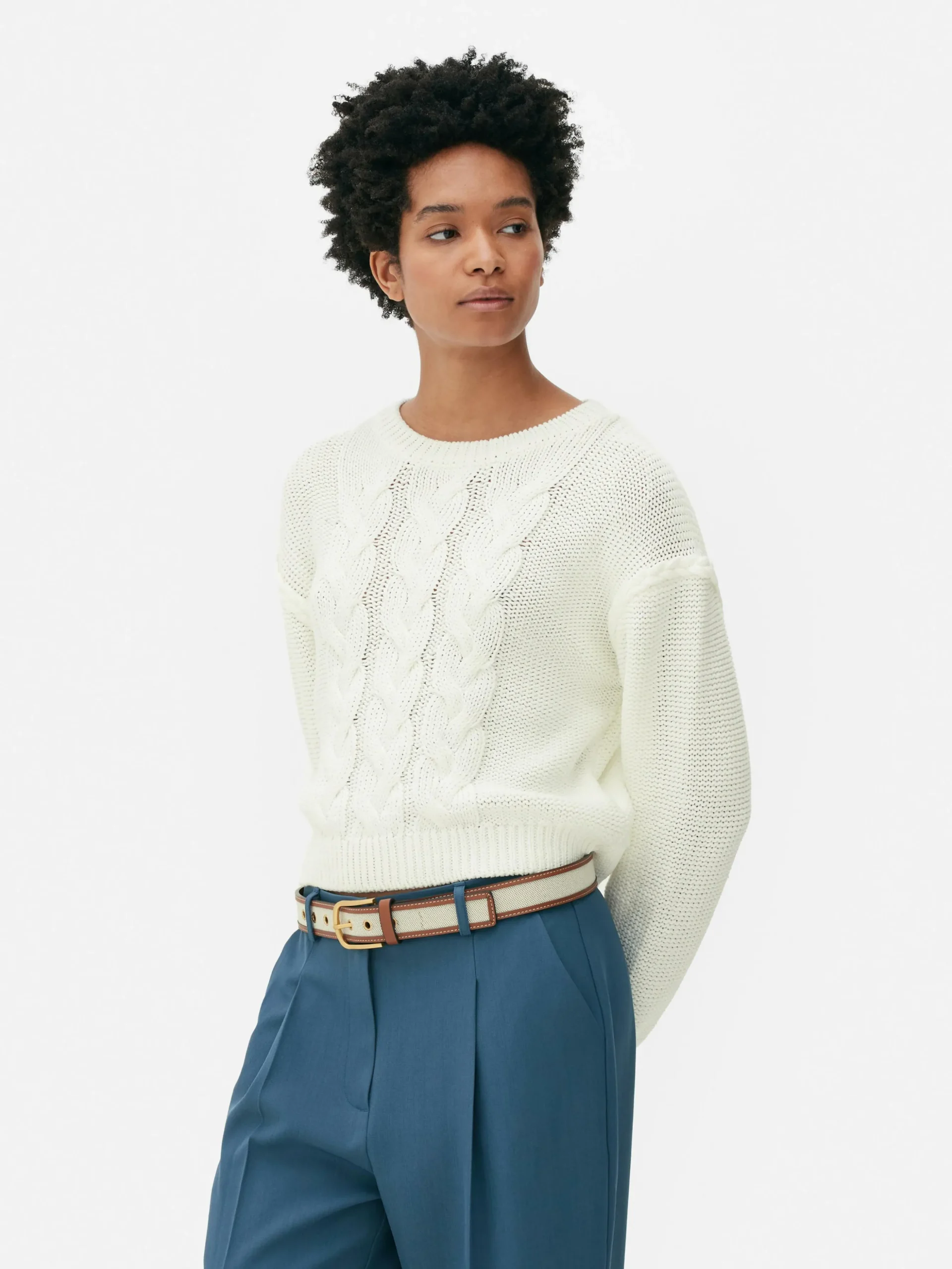 Cable Knit Dropped Shoulder Jumper