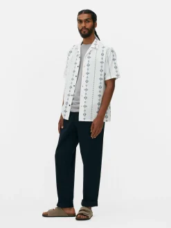 Camisa De Manga Corta Arrugada Con Diseño Geométrico