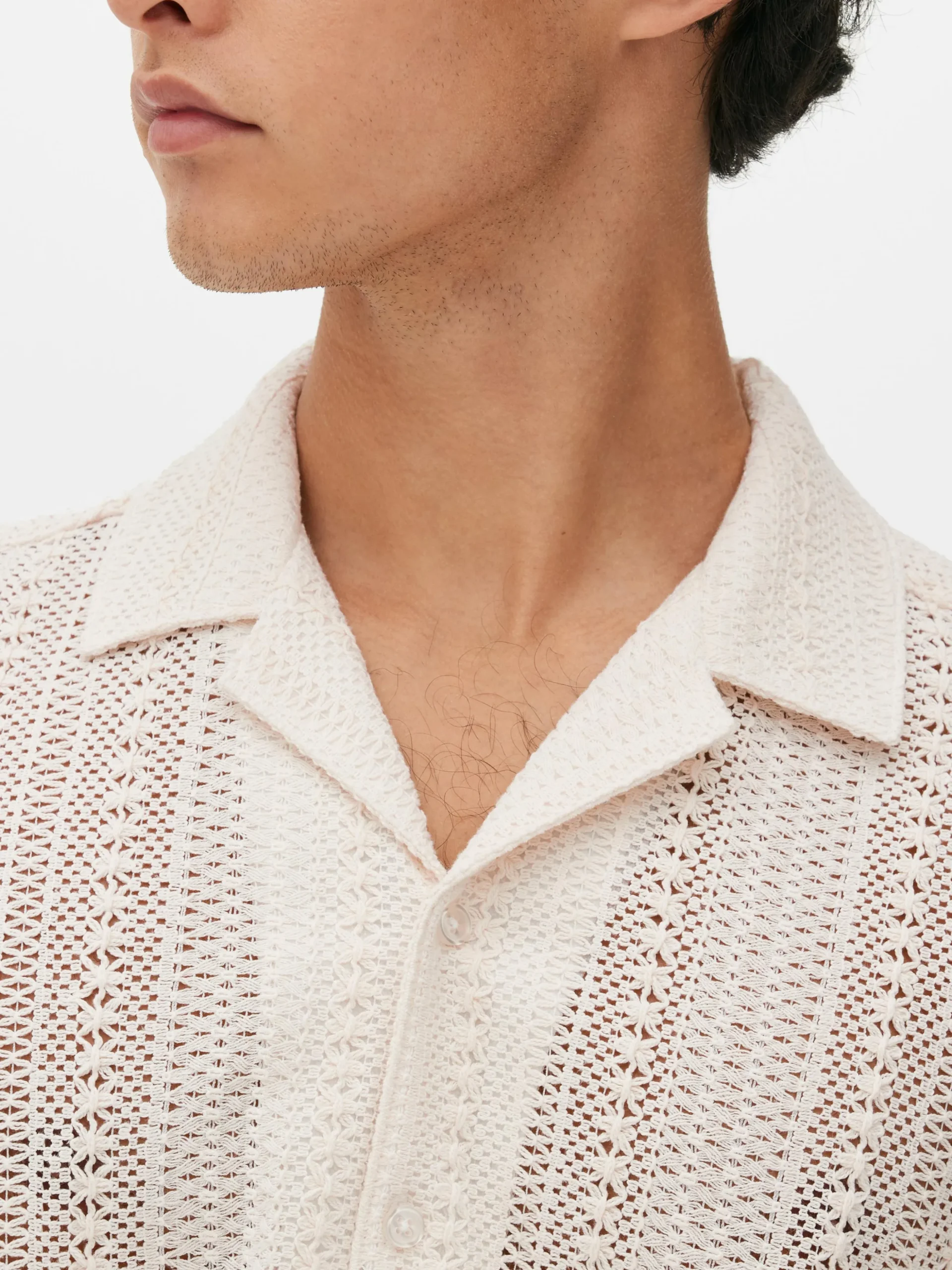 Camisa De Manga Corta De Ganchillo Con Botones