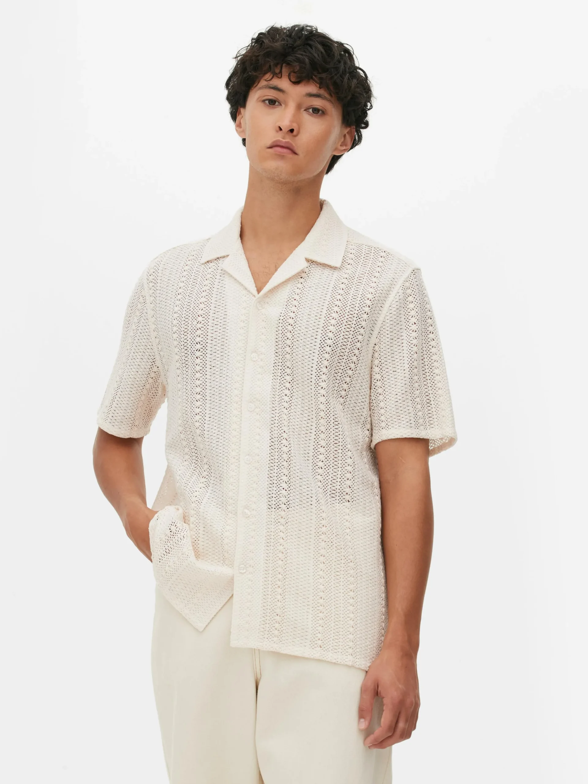 Camisa De Manga Corta De Ganchillo Con Botones