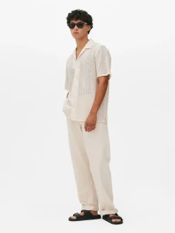 Camisa De Manga Corta De Ganchillo Con Botones