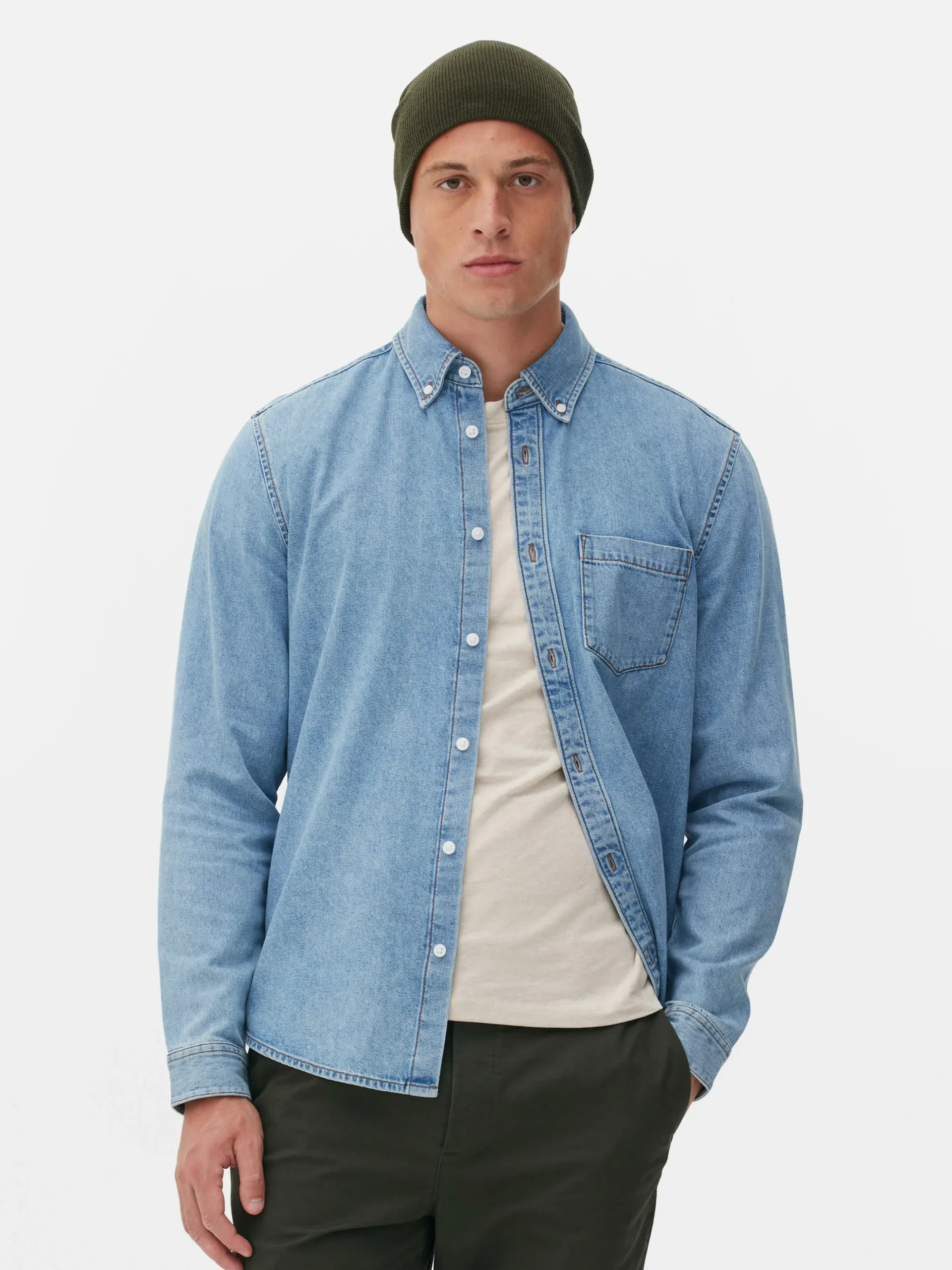 Camisa De Sarga De Algodón De Manga Larga