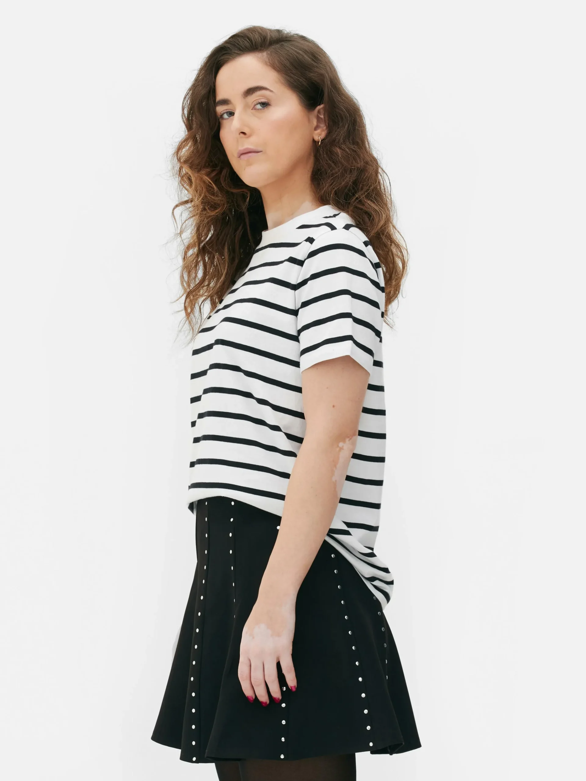 Camiseta A Rayas Con Cuello Redondo