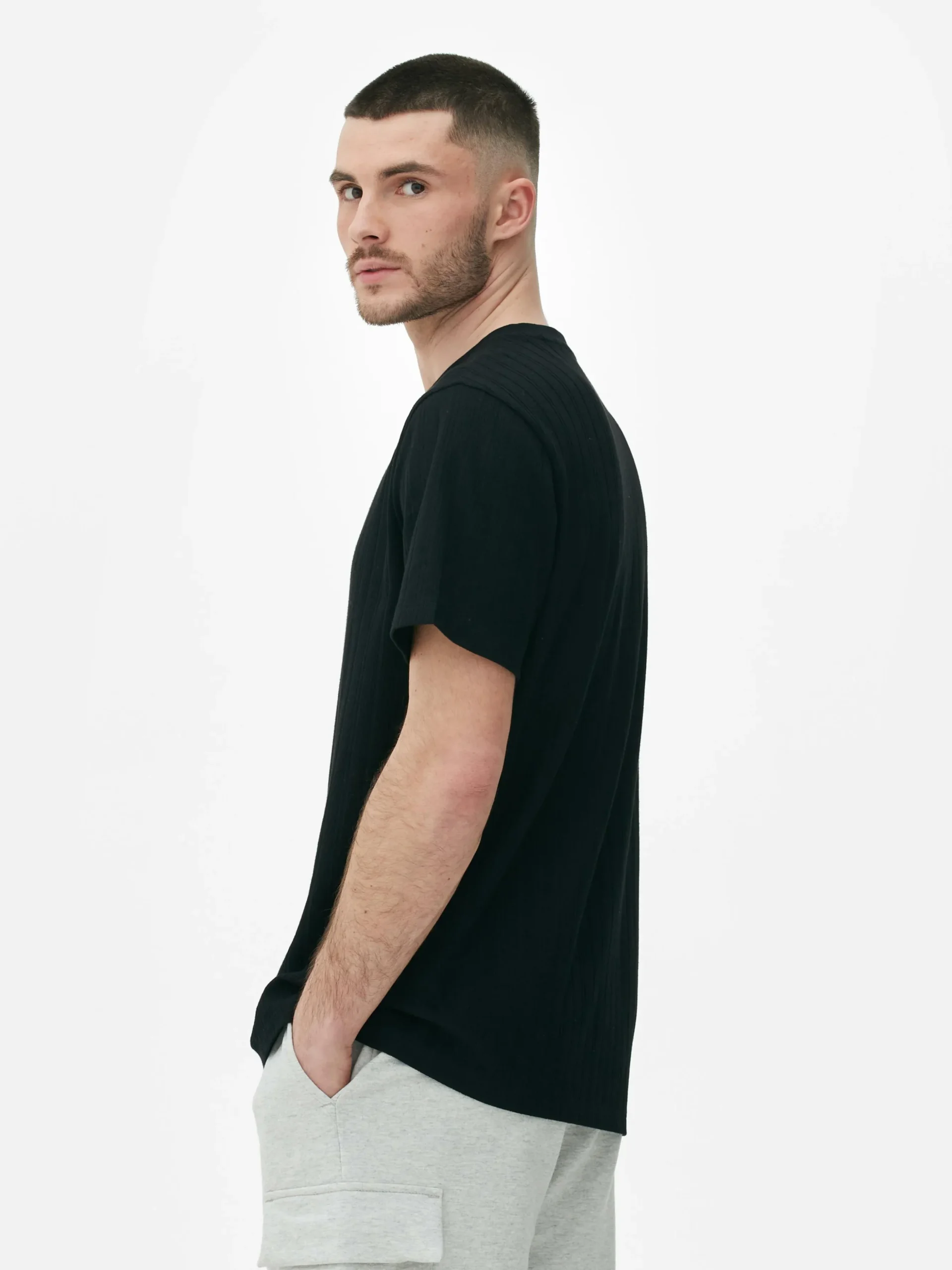 Camiseta Acanalada Con Cuello Redondo