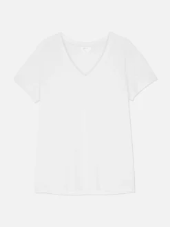 Camiseta Con Cuello De Pico En Mezcla De Algodón