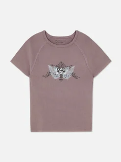 Camiseta Con Efecto Lavado Y Estampado De Mariposas