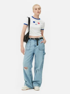 Camiseta Corta Con Ribetes Con El Eslogan «Paris»