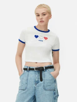 Camiseta Corta Con Ribetes Con El Eslogan «Paris»