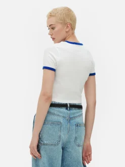 Camiseta Corta Con Ribetes Con El Eslogan «Paris»