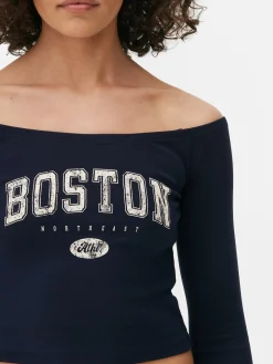 Camiseta Corta De Manga Larga Con Cuello Barco