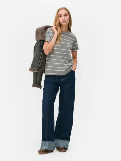 Camiseta De Cuello Redondo A Rayas