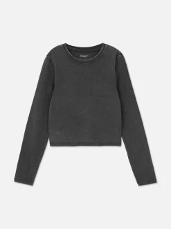 Camiseta De Manga Larga Con Lavado ácido