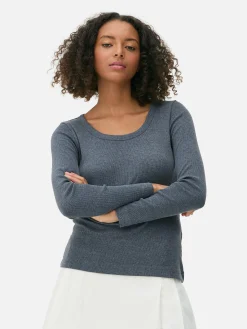 Camiseta De Manga Larga Con Escote Amplio