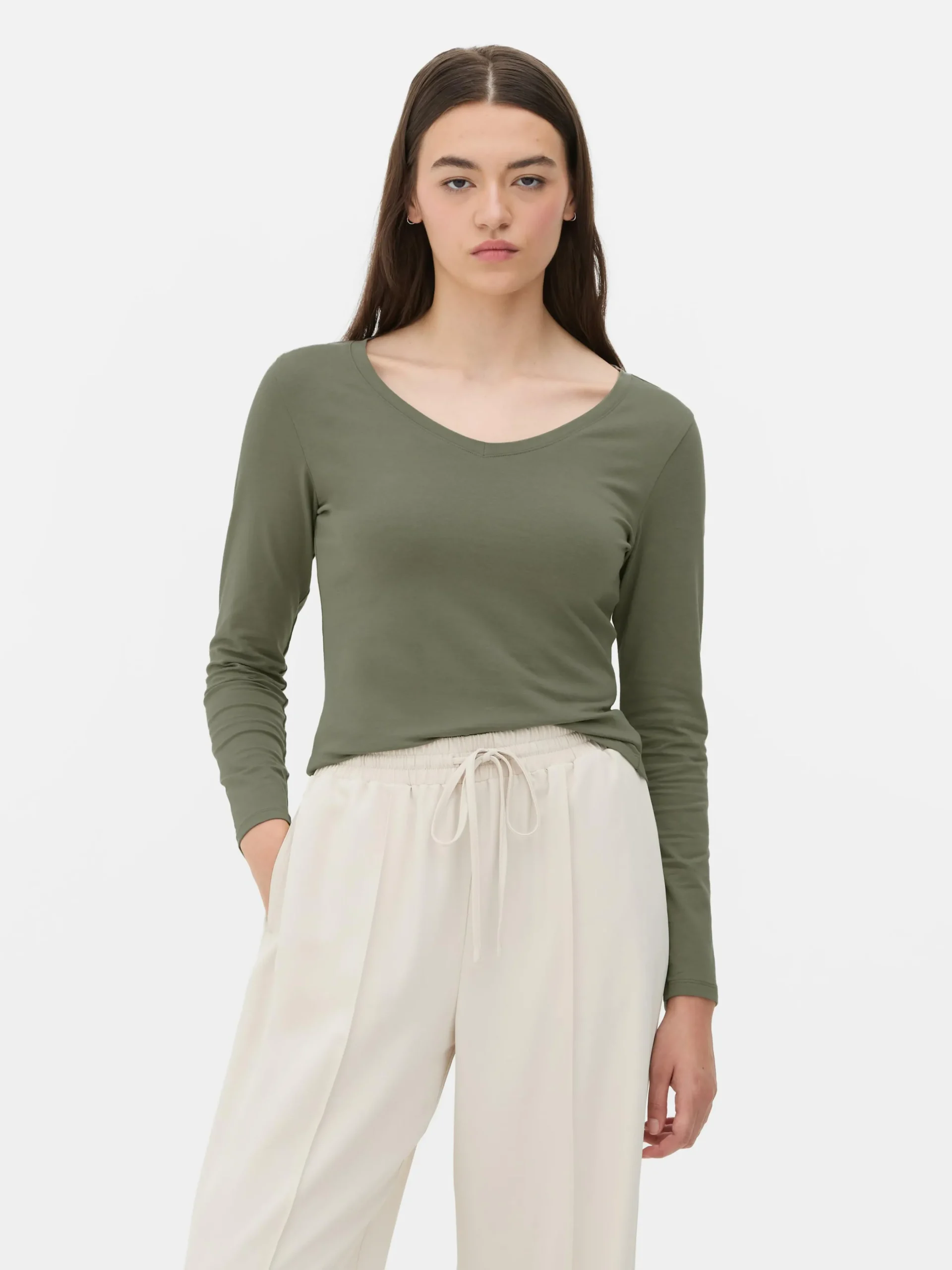 Camiseta De Manga Larga De Cuello De Pico