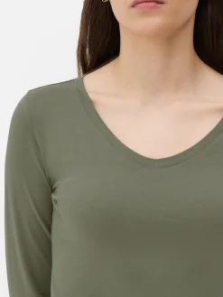 Camiseta De Manga Larga De Cuello De Pico