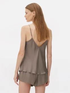 Camiseta De Pijama Corta En Satén Con Cuello De Pico