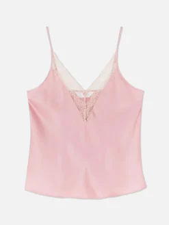 Camiseta De Pijama De Tirantes De Satén Y Encaje