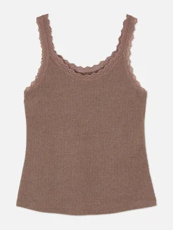 Camiseta De Pijama Sin Mangas Con Ribetes De Encaje