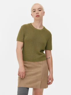 Camiseta De Punto De Cuello Redondo