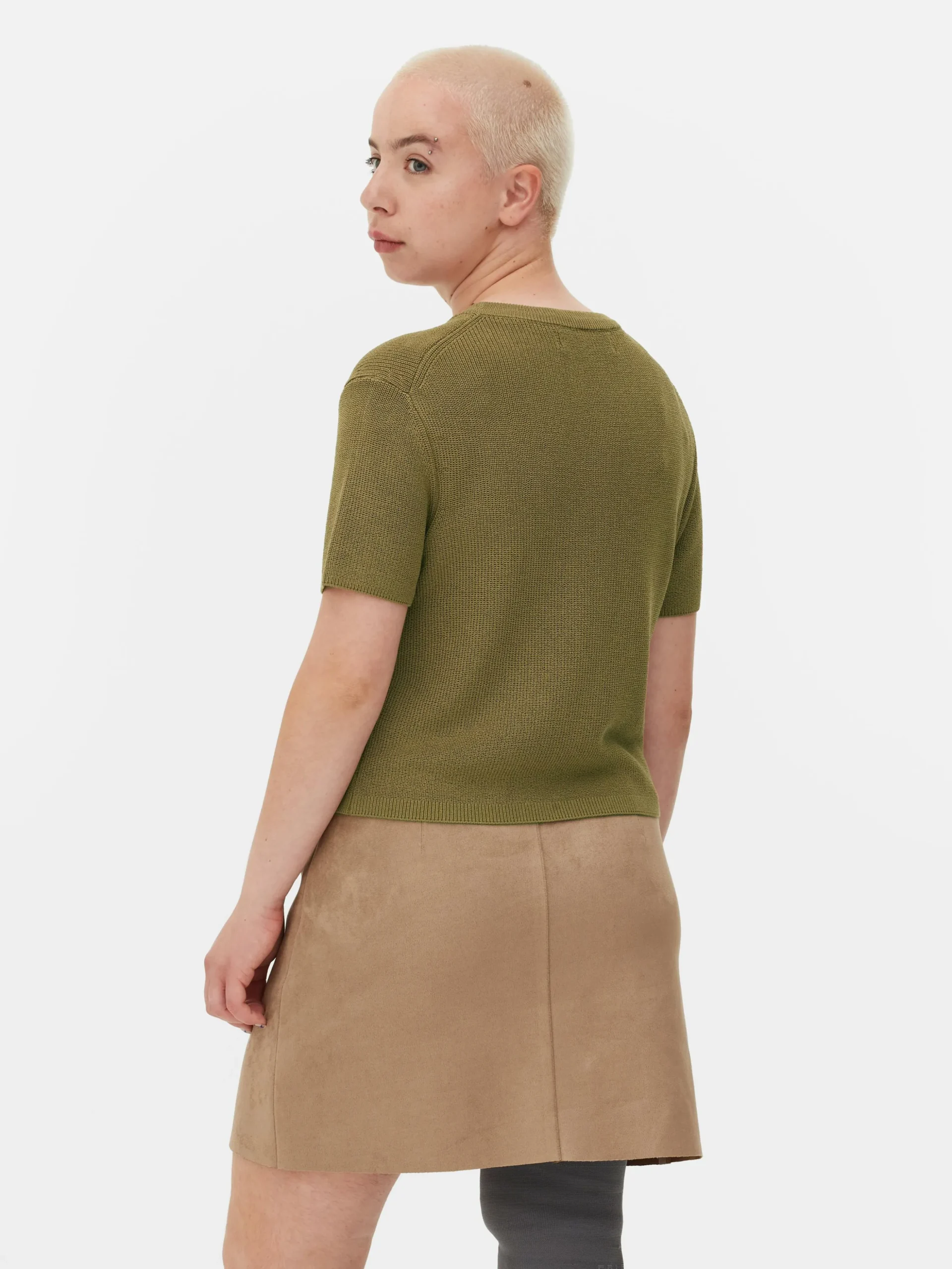 Camiseta De Punto De Cuello Redondo