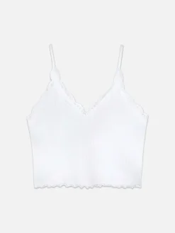 Camiseta De Tirantes Corta Con Ribete De Encaje