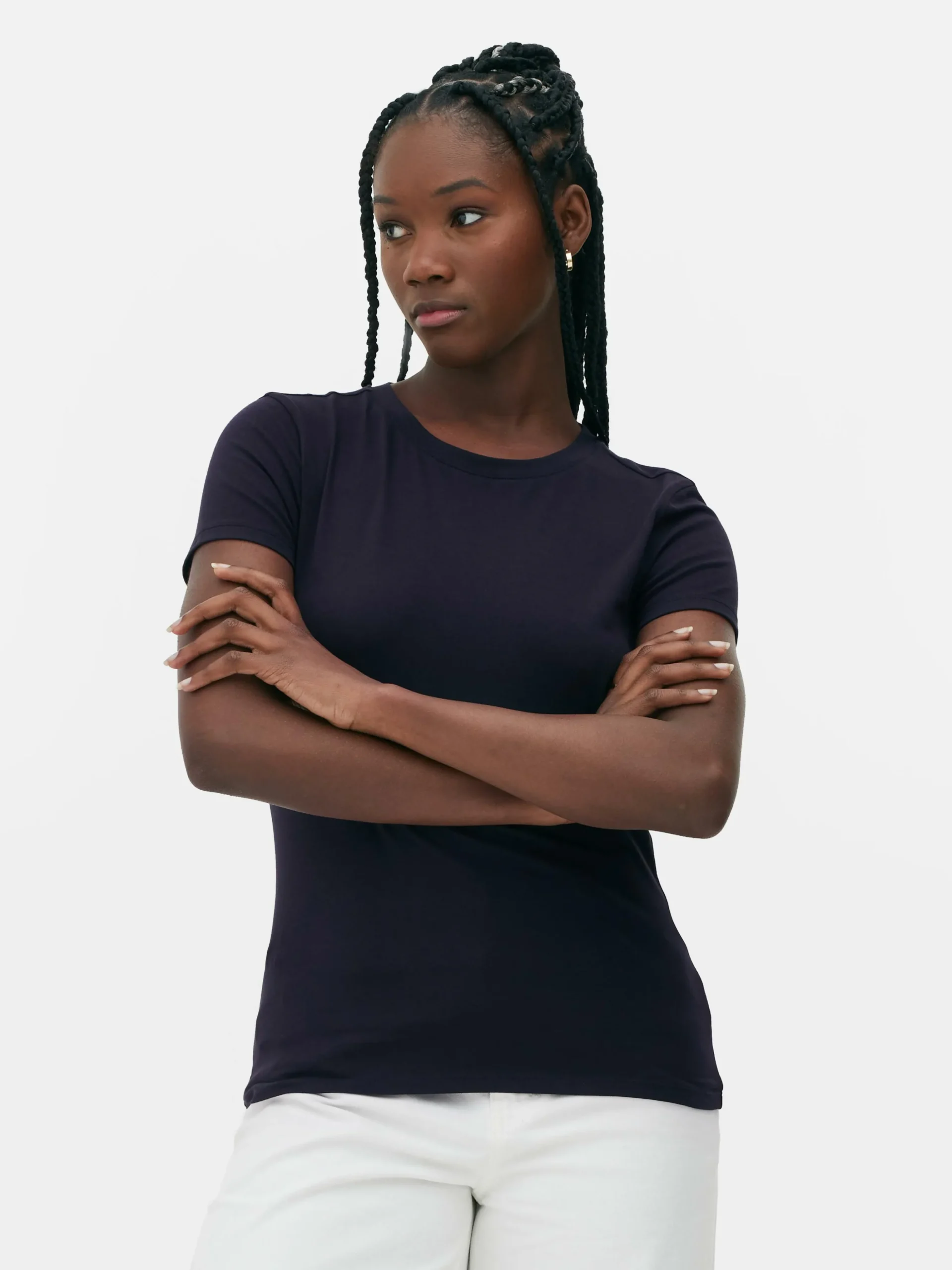 Camiseta Elástica Con Cuello Redondo