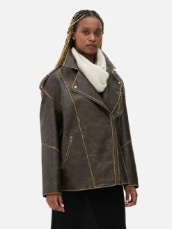 Cazadora Motera Extragrande De Efecto Desgastado