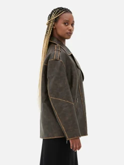 Cazadora Motera Extragrande De Efecto Desgastado