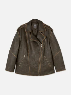 Cazadora Motera Extragrande De Efecto Desgastado