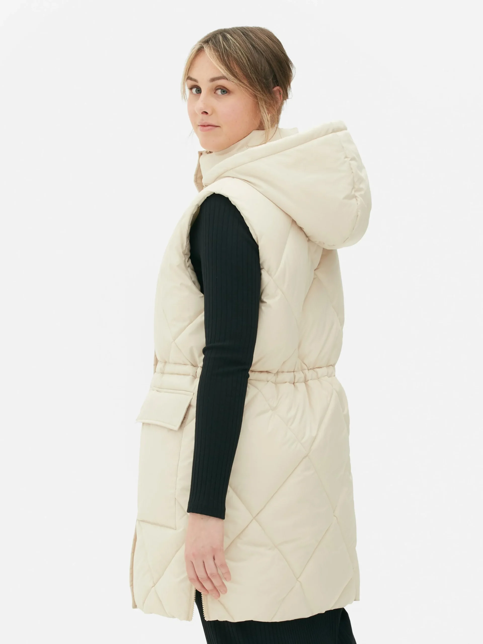 Chaleco Acolchado Largo Con Capucha