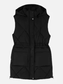 Chaleco Acolchado Largo Con Capucha