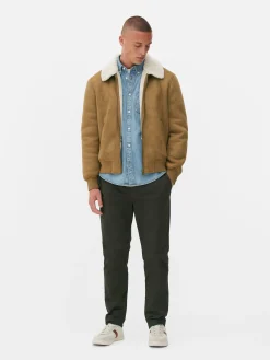 Chaqueta De Antelina Con Cuello De Borrego Sintético