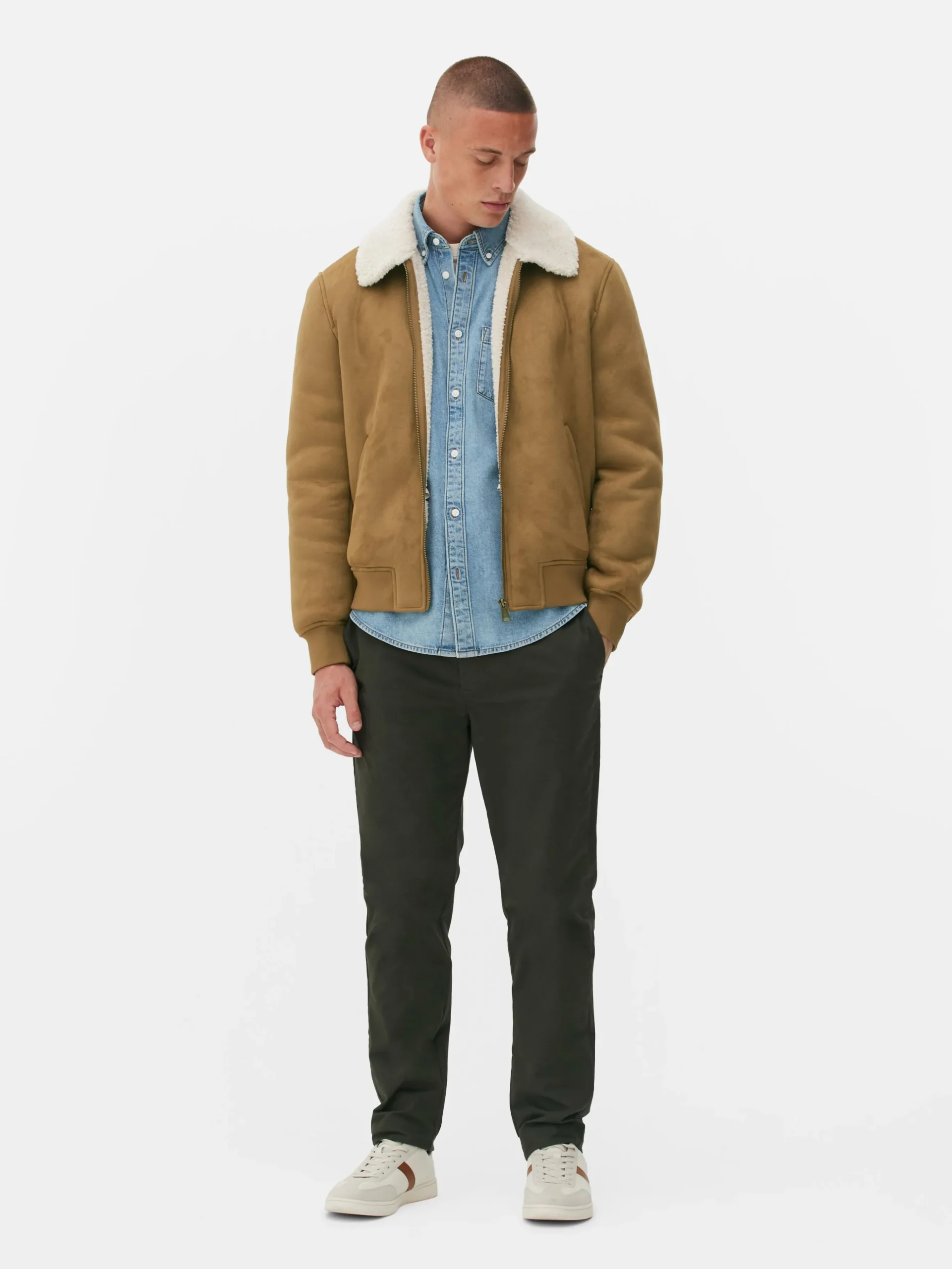 Chaqueta De Antelina Con Cuello De Borrego Sintético