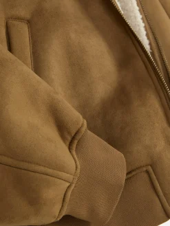 Chaqueta De Antelina Con Cuello De Borrego Sintético