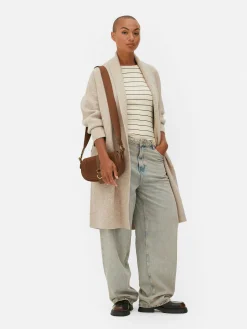 Chaqueta Larga De Punto Con Cuello Esmoquin