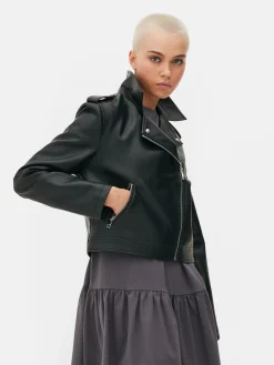 Chaqueta Motera Básica De Cuero Sintético