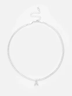 Collar De Cadena De Serpiente Con Inicial De Strass